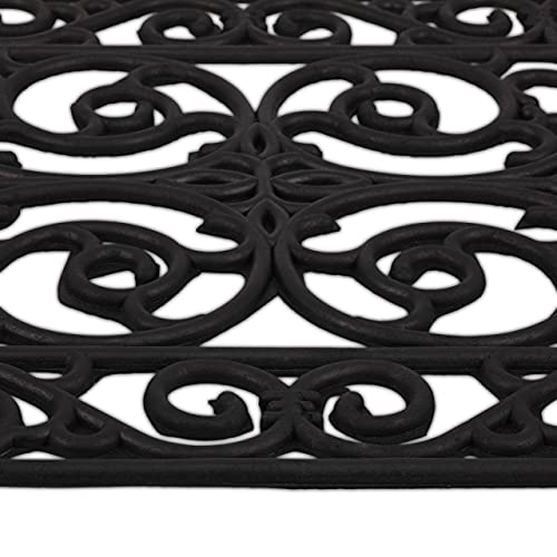 Relaxdays Rubber Doormat, Non-Slip, Weatherproof, Indoor & Outdoor, Dirt Trap Mat, Floral Pattern, HxW: 40x60 cm, Black