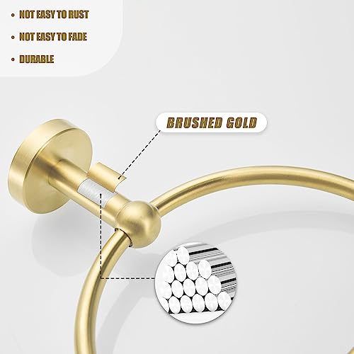 Leyden Brushed Gold Hand Towel Holder, Bathroom Towel Ring, Bath Hand Towel Rack Hangers Wall Mounted Half Round Modern