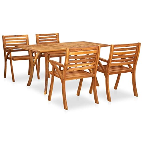 DLOETT 5 Piece Garden Dining Set Solid Acacia Wood Outdoor Space with this Wooden Garden Dining Set