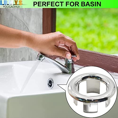 LRMYS Wash Basin Overflow Ring Set, Chrome Plating Round Overflow Hole Cover for Bathroom Kitchen Sink Toilet Washing Basin, 6 Pack 3 Rings & 3 C