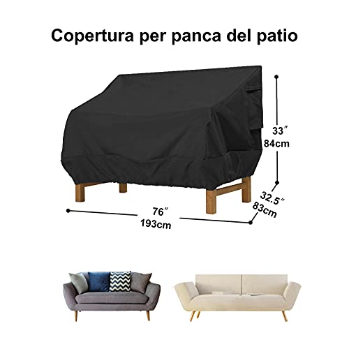 Juliyeh Outdoor Bench Cover Outdoor Sofa Cover 2/3/4 Seater Waterproof Anti-Wind Anti-Dust Anti-UV Oxford 210D Cover for Garden Furniture (Black,