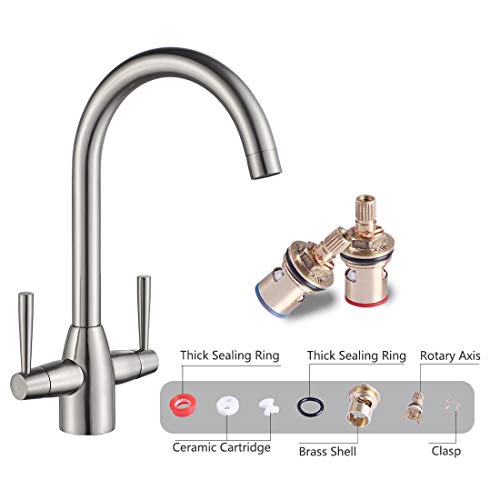 NewEast Kitchen Taps,Modern Double Handle Kitchen Mixer Sink Tap Swivel Spout Brushed Nickel