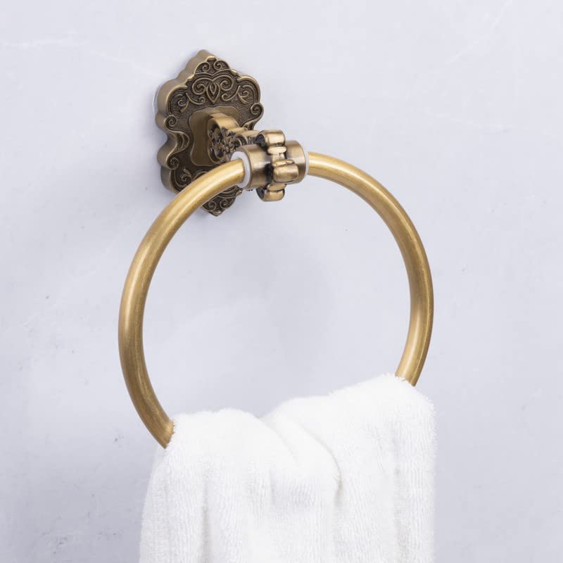 SDH Bathroom Towel Ring - Vintage Style Antique Brass Towel Hanger - Wall Mount Kitchen & Bathroom Hand Towel Holder - Pack of 1 Heavy Duty Decor