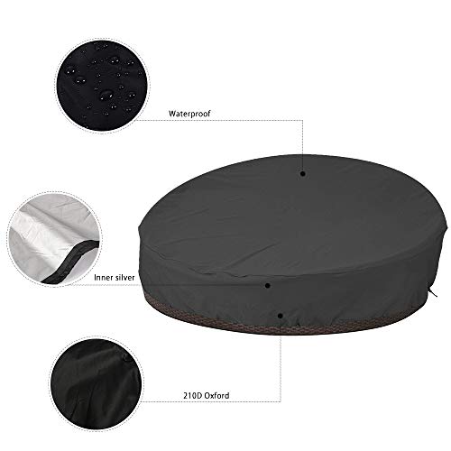 Garden Table Cover Round Patio Daybed Cover Waterproof Oxford Fabric Garden Furniture Cover Outdoor Daybed Sofa Protective Cover 228x83cm (210D)