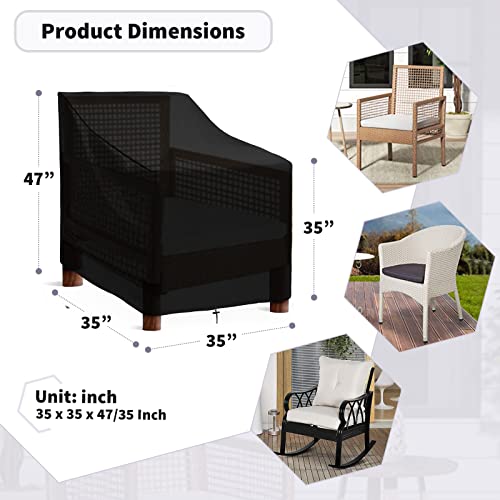Patio Stacking Chair Cover Waterproof with Drawstring Reclining Garden Chair Cover Windproof Anti-UV 420D Oxford Outdoor Chair Storage Covers Bla