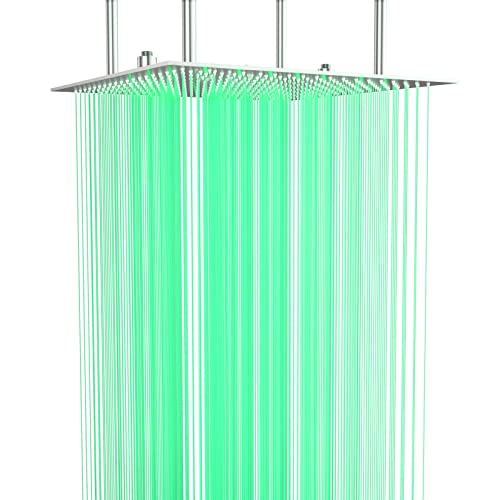 Rozin Wall Mount 12 inch Rainfall Square Shower Head with Shower Arm Shower Hose Stainless Steel Chrome Finish