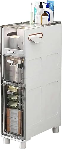 OPSREY Narrow Plastic Floor Bathroom Storage Cabinet Holder Organizer with Wheels, Multi-Purpose Storage Cabinet Unit for Living Room, Bedroom, K
