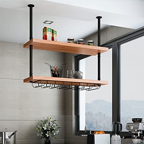 SUCHETA Wine Rack Wall Shelves, Ceiling Wine Glass Rack/Shelf, Industrial Hanging Storage Rack/Wine Rack, Solid Wood Wall Rack, Ceiling Bottle Ra