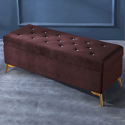 Luxurious Crystal Button Storage Bench,Velvet Upholstered End of Bed Bench,Modern Decoration Furniture Living Room Footrest Entryway Shoe Bench-D