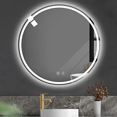 Circle Mirrors with Lights,LED Backlit for wall,Bathroom Vanity Mirror Dimmable Lights, Temperature Adjustable, 3 Colors,Smart Touch Switch,Anti-