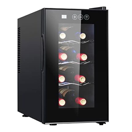 Wine Cooler Refrigerator, 8 Bottle Wine Fridge Small, Countertop Wine Cooler with Digital Temperature Control, Mini Freestanding Wine Cellars Gla