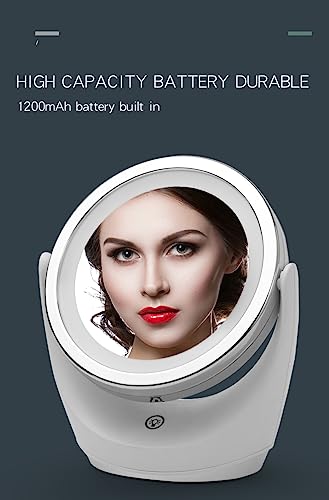 OTCPP Lighted Magnifying Mirror,4.5" Rechargeable Double Sided Lighted Makeup Mirror with 3 Colors, 1x/5x 360°Rotation Touchscreen Cosmetic Mirro