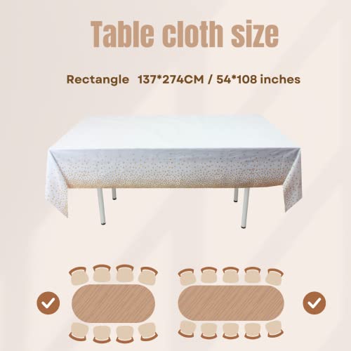 MLMOMVME 3Pcs Rose Gold Dot Table Cloth Plastic Rectangle 137 x 274cm Large Party Table Cover Picnic Baby Shower Birthday Weddings Indoor Outdoor