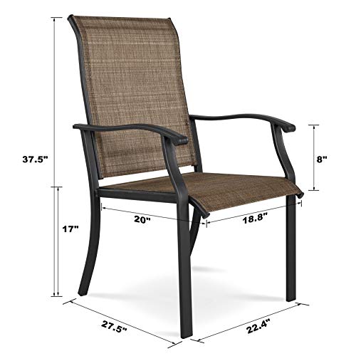 NUU GARDEN Dining Chairs Set of 2, Indoor Outdoor Patio Chairs with Arms, Iron Frame and Textilene Sling Chairs for Lawn, Garden, Black with Gold