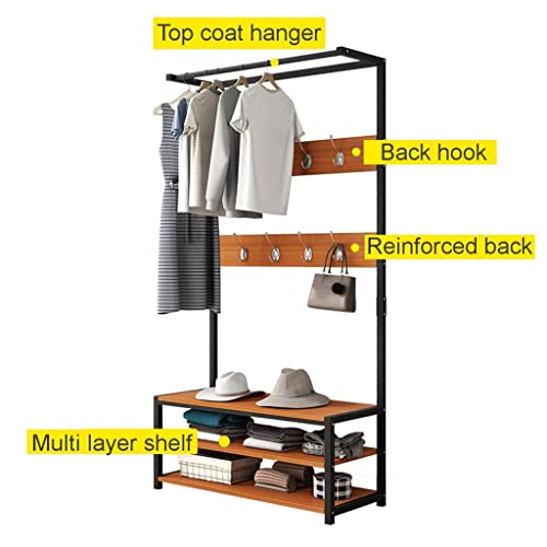 LUKEO Hat Coat Rack Cloth Shoe Stool Rack Hanger Hook Shelf Clothing Entrance Floor Display 2 Tier Clothes Rack (Color : Argento, Size : 60x34x17