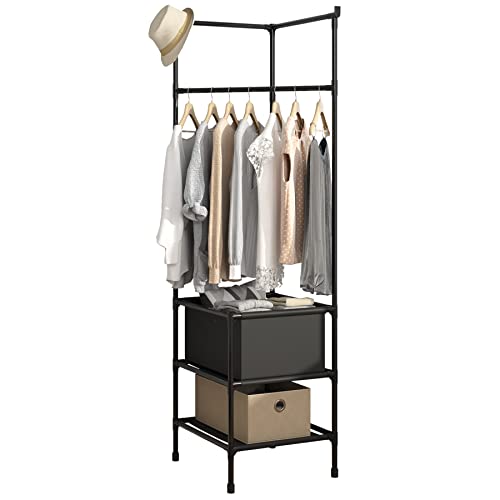 MOYIPIN Coat Rack Freestanding Closet Organizer,Simple Hall Tree with 2 Storage Shelves, Corner Storage Organizer, for Entryway, Bedroom, Black