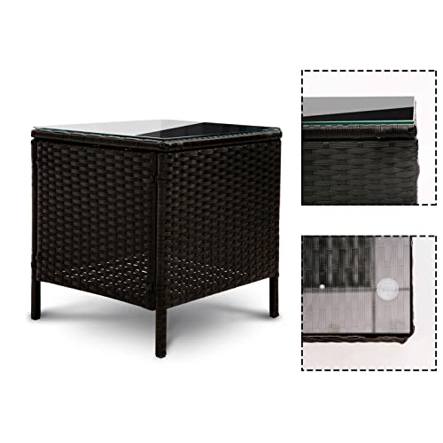 Rattan Garden Furniture Set 3 Piece Patio Outdoor Furniture Set Includes Cushion One Glass Table