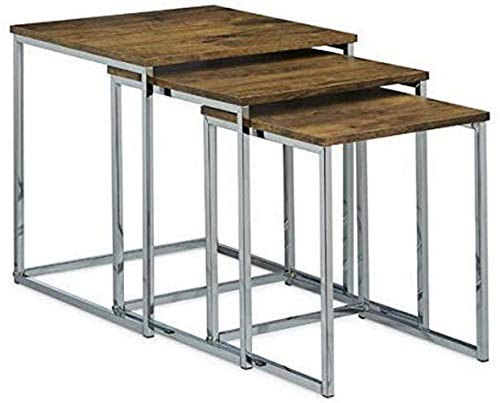 ASPECT Alana Set of 3 Nesting Table-Vintage Wooden Tops/Steel Black Legs, 40x40x42 cm