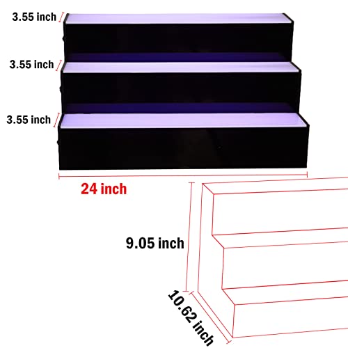 Kweetle Liquor Bottle Display Shelf,24 Inch 3-Step LED Lighted Bar Shelf,Wine Bottle Display Rack with Remote & App Control for Home, Club, Comme