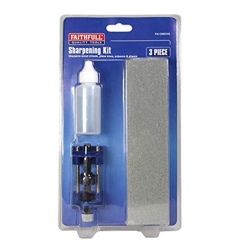 Faithfull FAIOS8CHG Sharpening Kit for Wood Chisels and Metal Blades Includes: Oilstone 200 mm (8 Inch), Honing Guide for Chisels and White Oil
