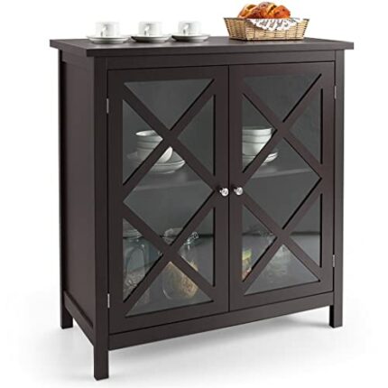 DSHGDJF Kitchen Buffet Storage Cabinet With Glass Doors And Adjustable Shelves (Color : White)