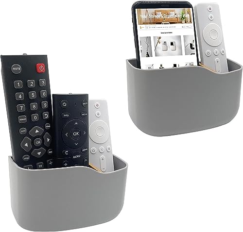 SUNFICON 2 Pack Adhesive Remote Control Holder Wall Mount Media Player Controller Holder Universal TV Remote Organiser Caddy Box Hollow Bottom Ea
