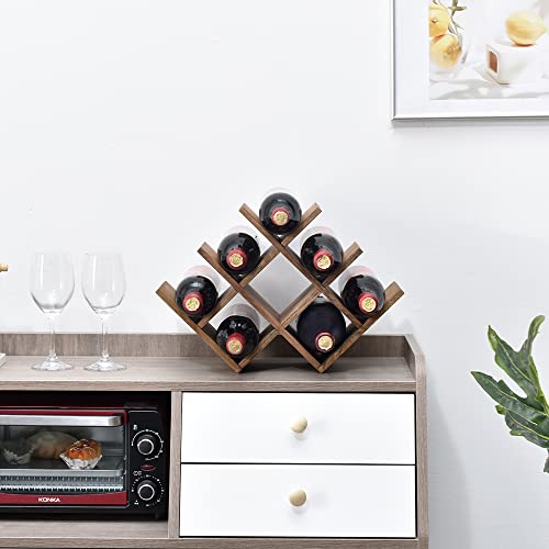 KIRIGEN 8-Bottle Countertop Wine Rack - Wine Bottle Holder for Bar Table/Wine Cabinet Free Standing - Wood 3-Tier Wine Display and Storage Shelve