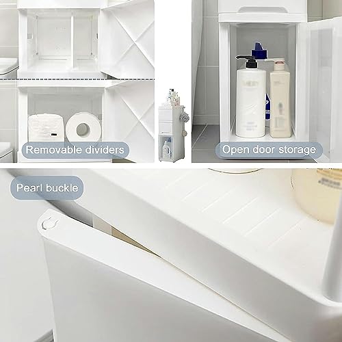 OPSREY White Narrow Bathroom Storage Floor Cabinet for Living Room, Bedroom, Kitchen, Hallway, Free Standing Bathroom Furniture Cabinet with Door
