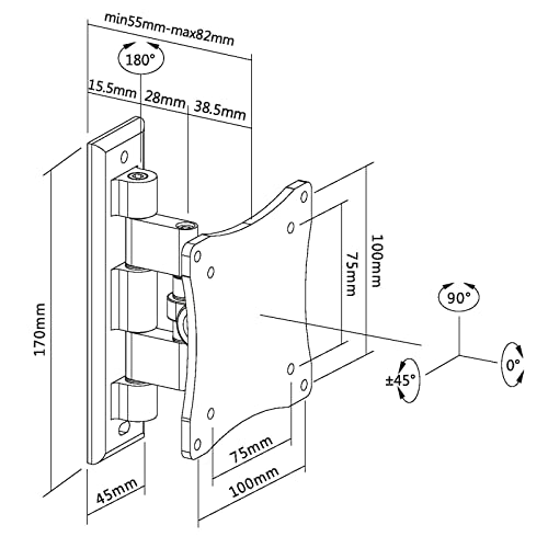 Intec brackets - Swivel and Tilt TV Wall Bracket Fits 17-27" with VESA 75x75 & 100x100mm. Silver