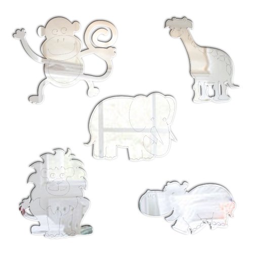 Mungai Mirrors 30cm Jungle Animals Set Acrylic Mirrors, Silver, B012