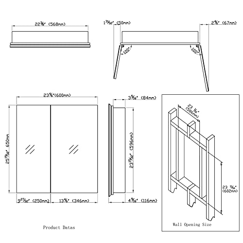 Fundin Bathroom Wall Cabinet With Half Cut Shelves, 60 x 65 Stainless Steel Storage Cabinet, Bathroom Mirror Cabinet
