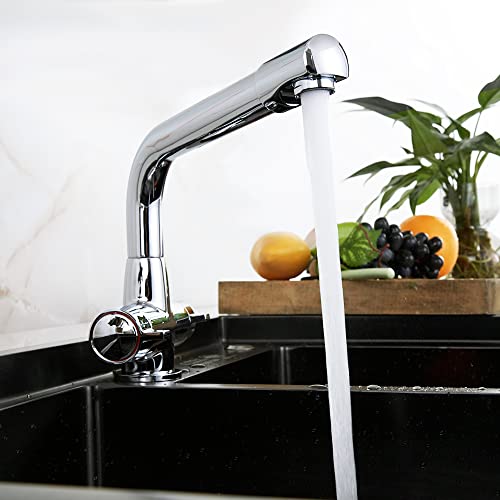 Kitchen Tap, BATHWEST Kitchen Mixer Tap with Swivel Spout, Dual Lever Knob Chromed Brass Modern Kitchen Sink Tap with UK Standard Fittings