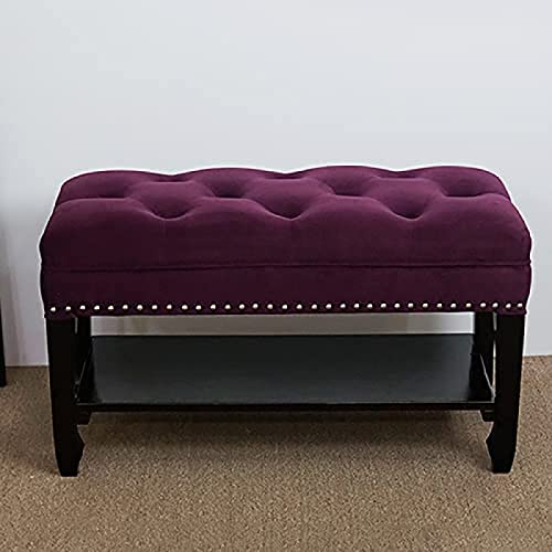 Solid Wood Entryway Bench Shoe Storage Bench,Comfy Upholstered Bench Shoe Bench,Rustic Benches Hallway Shoe Organizer,Purple,80X35X45Cm