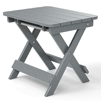 TORVA Outdoor Adirondack Foldable Side Table, 51 x 41 x 45 cm Patio Garden Coffee Table, Recyclable & Weather Resistant High-density PE, Gray Col