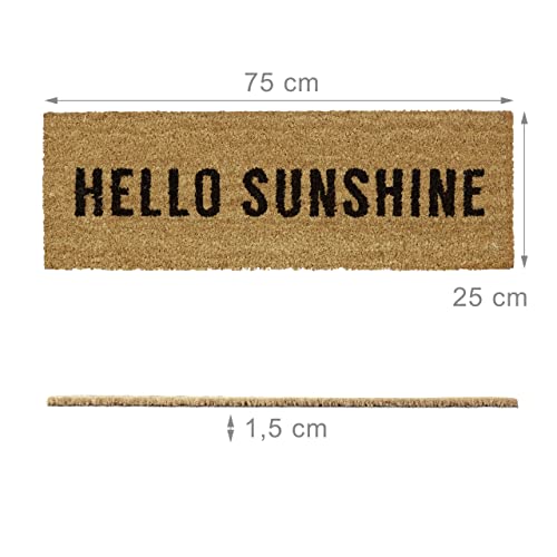 Relaxdays Narrow Coir Doormat "Hello Sunshine" Floor Mat made of PVC Rubber & Coir, Suitable for Balcony Patio Hallway, Welcome Mat for Indoors a