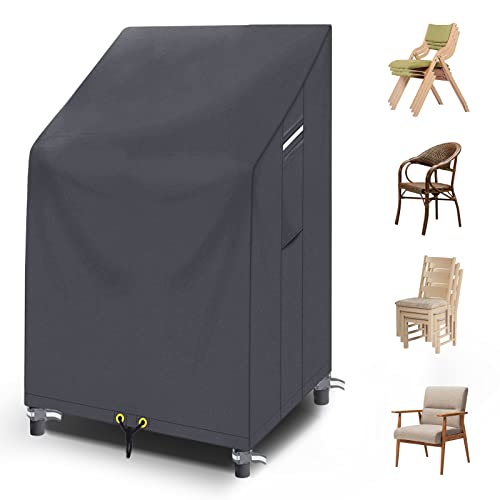 RICHIE Garden Stacking Chair Covers Waterproof, Garden Chair Covers for Stackable Chairs, Windproof, Anti-UV Heavy Duty 420D Oxford Fabric Reclin
