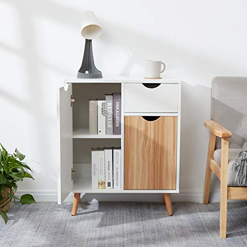 Meerveil Sideboard Storage Cabinet, Cupboard with Drawer and 2 Doors Free Standing Wooden for Living Room Bedroom Kitchen