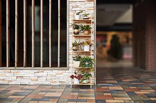 Venloup Ladder Shelf 5-Tier Bookshelf –Bamboo Storage Rack Shelves Wall Leaning Shelf Unit,FreeStanding Plant Flower Stand, Corner Display Bookca