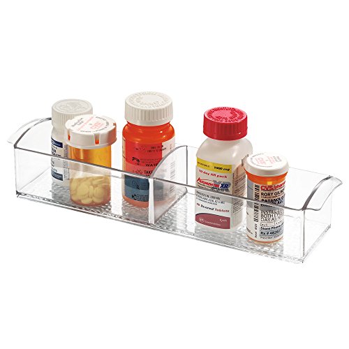 iDesign Med+ Medication and Pill Organiser Tray, Plastic Storage Box with Handles for Medicine Cabinets, Clear