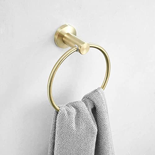 RAKUTE Modern Roung Towel Ring, Towel Holder, Wall-Mounted Gold Brushed Towel Rack, Bathroom Accessories Home Decoration Bathroom Ring