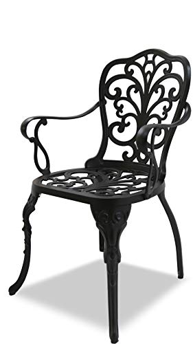 Homeology BANGUI Garden & Patio Table & 2 Large Chairs with Armrests Cast Aluminium Bistro Set - Black
