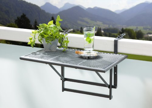 greemotion Hanging Balcony Table, 60 x 40 x 56 cm, Plastic-coated Steel Height Adjustable Wall Folding Table, Weather-resistant, Anthracite-grey