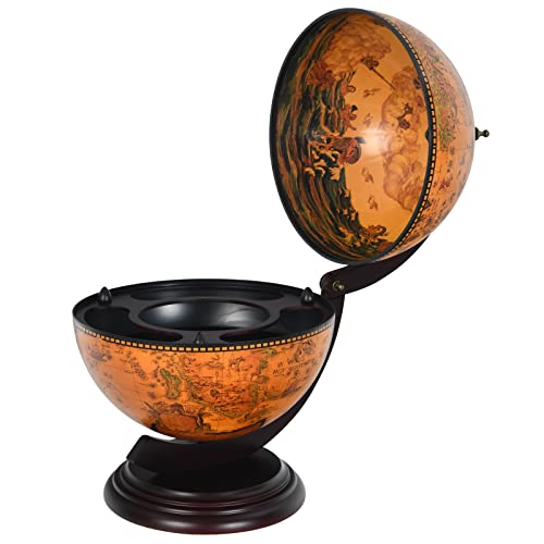 GiantexUK Tabletop Globe Shaped Wine Stand, Mini Wooden Wine Beverage Bottle Holder, Bar Storage Cabinet for kitchen, Dining Room and Living Room