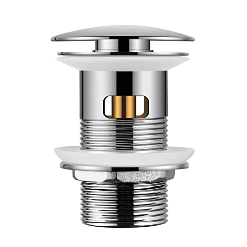 Hapilife Pop Up Waste for Bathroom Sink Modern Basin Waste Chrome Click Clack Sprung Plug Waste for Basin Slotted with Overflow