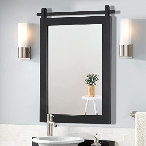 Farmhouse Bathroom Mirror Rustic Wall Mirror Barn Door Style Wood Framed Square Vanity Mirrors for Wall Decor 20x28 inch Black Wall Mounted Dress