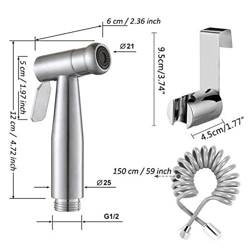 Hand Held Bidet Sprayer - Stainless Steel Sprayer Shattaf Toilet Bidet Shower Head for Bathroom Sink or Toilet - with 59in ABS Flexible Telescopi