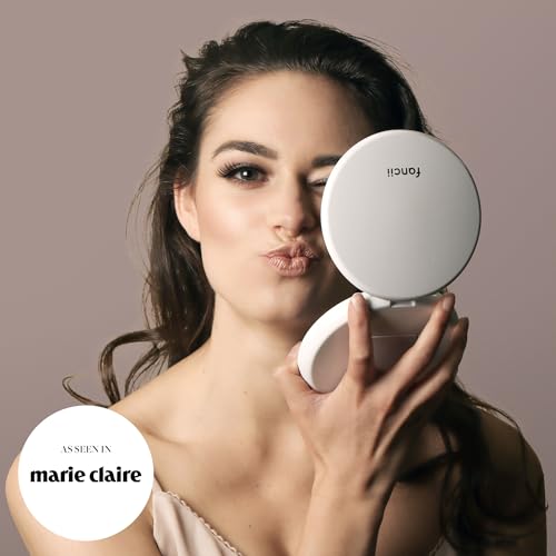 Fancii LED Lighted Travel Makeup Mirror, 1X/10X Magnification - Daylight Led, Compact, Portable, Large 127mm Wide Illuminated Mirror, Silk White