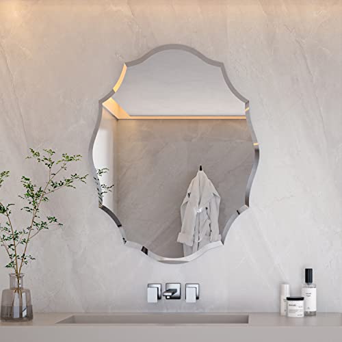 Special-shaped Vanity Wall Mirror: Elegant Artistic Look 5mm Thick Art Shape HD Mirror Hung Mirrors 55.9x0.5x71.1cm Silver Walls Mirror Furniture