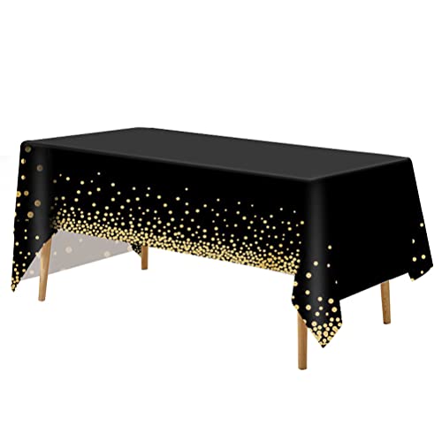 FUYOAL Black and Gold Party Tablecloth, 54x108 Inch Black Dot Tablecloths Gold Dot Confetti Table Cloth Black Table Cloth Party Rectangular Table