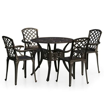 vidaXL Biatro Set 5 Piece Outdoor Furniture Set Balcony Bistro Table and Chairs Patio Garden Balcony Table Seats Furniture Cast Aluminium Bronze